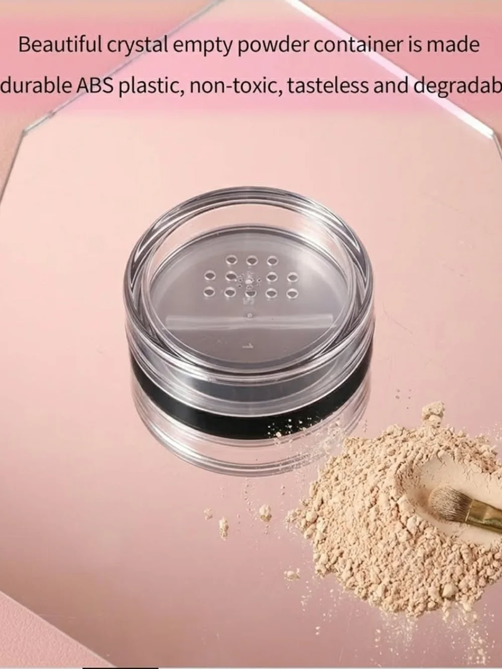 Clear Travel-Friendly Powder Cosmetic Jar with Black Screw Lid & Sifter BNIB